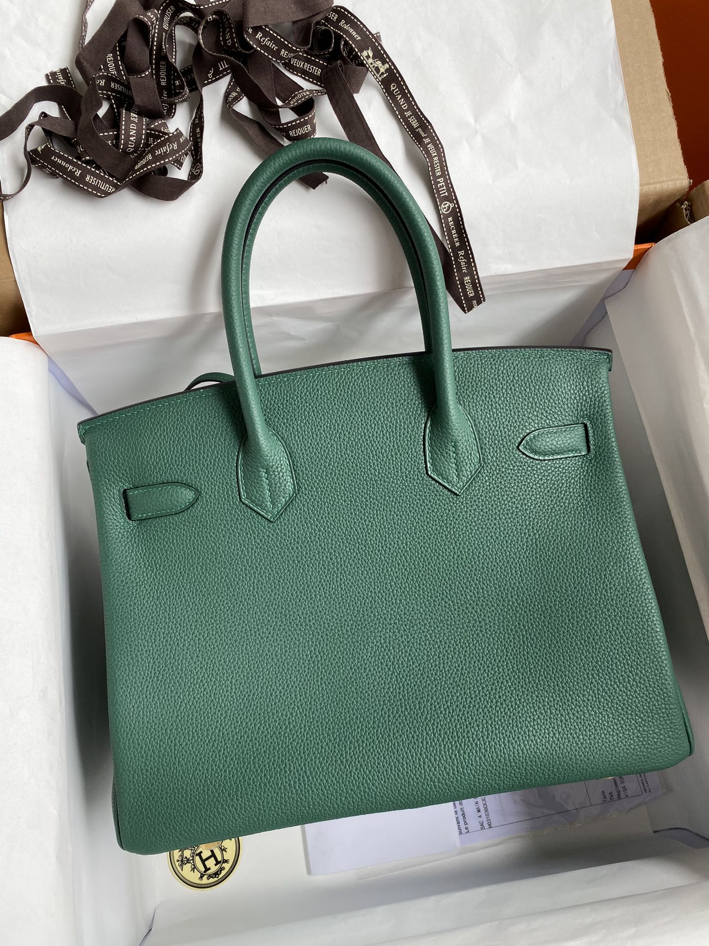 Hermes Birkin 30CM Togo Leather Handbag Vert Vertigo